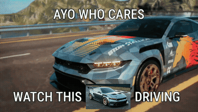 A Picture Of A Car With The Words Ayo Who Cares Watch This Driving GIF