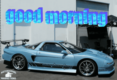 A Picture Of A Car With The Words Good Morning Written Above It GIF