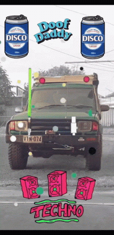 A Picture Of A Car With Two Cans Of Disco Beer GIF