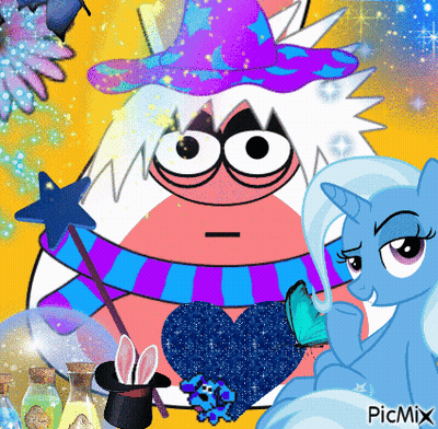 A Picture Of A Cartoon Character And A Pony With Picmix Written On The Bottom GIF