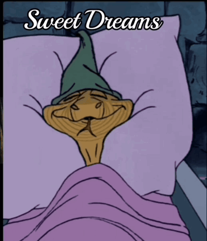 A Picture Of A Cartoon Character Laying In Bed With The Words Sweet Dreams Below It GIF
