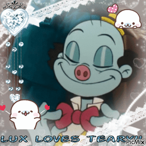 A Picture Of A Cartoon Character That Says Lux Loves Tear On It GIF