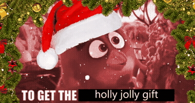 A Picture Of A Cartoon Character Wearing A Santa Hat With The Words To Get The Holly Jolly Gift Below It GIF