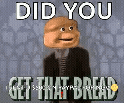 A Picture Of A Cartoon Character With A Bread Head . GIF