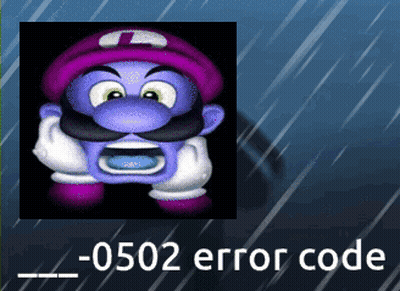 A Picture Of A Cartoon Character With A Purple Hat And Mustache And The Words 0502 Error Code GIF