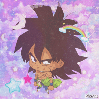 A Picture Of A Cartoon Character With A Rainbow And Stars On A Purple Background With The Words Picmix At The Bottom GIF