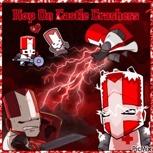 A Picture Of A Cartoon Character With Lightning And The Words Hop On Castle Crashers GIF