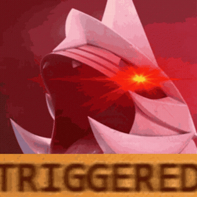 A Picture Of A Cartoon Character With Red Eyes And The Word Triggered In The Corner GIF