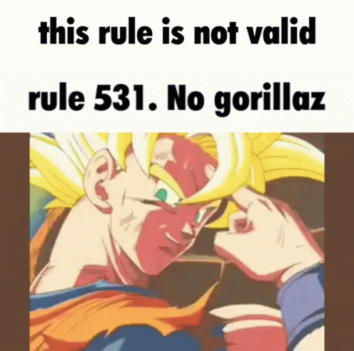 A Picture Of A Cartoon Character With The Caption " This Rule Is Not Valid Rule 531. No Gorillaz " GIF