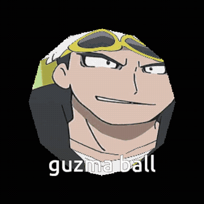 A Picture Of A Cartoon Character With The Word Guzma Ball Written On It GIF