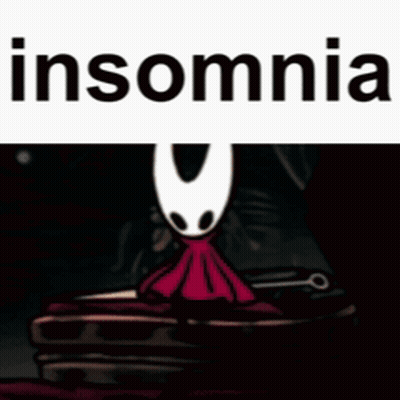 A Picture Of A Cartoon Character With The Word Insomnia Written Above It GIF