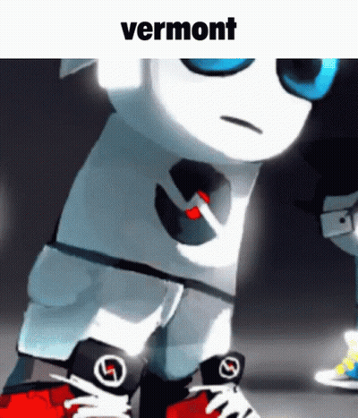 A Picture Of A Cartoon Character With The Word Vermont Above It GIF