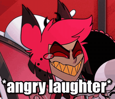 A Picture Of A Cartoon Character With The Words Angry Laughter Above Him GIF