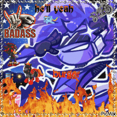 A Picture Of A Cartoon Character With The Words Badass And Hell Yeah Written On It GIF
