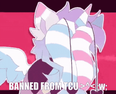 A Picture Of A Cartoon Character With The Words Banned From Tcu Written On It GIF
