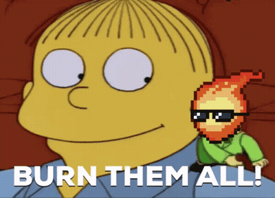 A Picture Of A Cartoon Character With The Words Burn Them All GIF