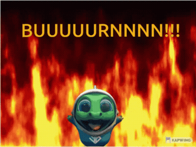 A Picture Of A Cartoon Character With The Words Buuuuurnnn !!! Above Him GIF