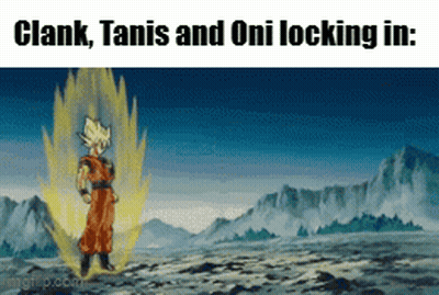 A Picture Of A Cartoon Character With The Words Clank Tanis And Oni Locking In GIF