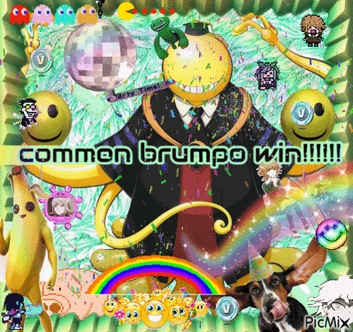 A Picture Of A Cartoon Character With The Words Common Brumpo Win !!! GIF