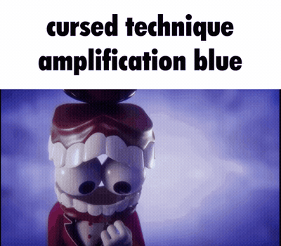 A Picture Of A Cartoon Character With The Words Cursed Technique Amplification Blue Below It GIF