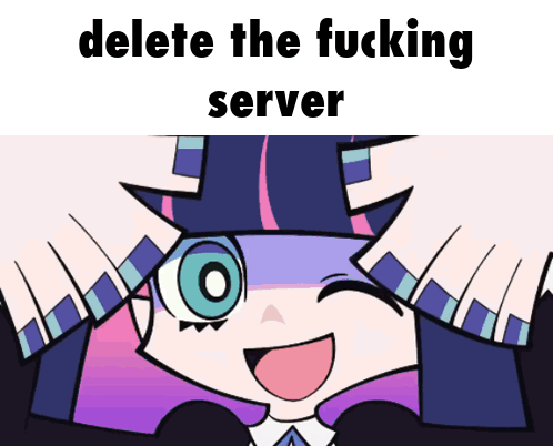 A Picture Of A Cartoon Character With The Words Delete The Fucking Server On The Bottom GIF