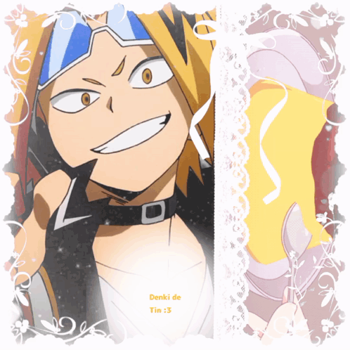 A Picture Of A Cartoon Character With The Words Denki De Tin : 3 Below It GIF
