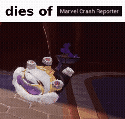 A Picture Of A Cartoon Character With The Words Dies Of Marvel Crash Reporter GIF