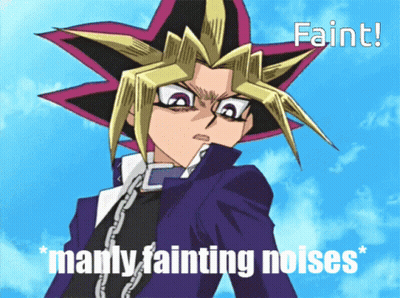 A Picture Of A Cartoon Character With The Words Faint Manly Fainting Noises On The Bottom GIF