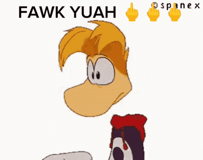 A Picture Of A Cartoon Character With The Words Fawk Yuah Above Him GIF