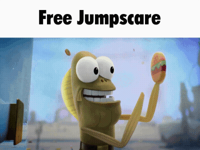 A Picture Of A Cartoon Character With The Words Free Jumpscare On The Top GIF