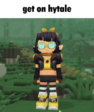 A Picture Of A Cartoon Character With The Words Get On Hytale Above It GIF