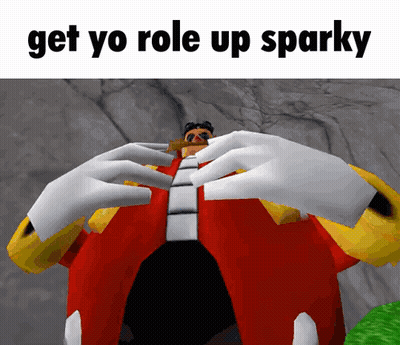 A Picture Of A Cartoon Character With The Words Get Yo Role Up Sparky GIF