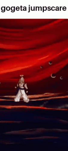 A Picture Of A Cartoon Character With The Words Gogeta Jumpscare On The Bottom GIF