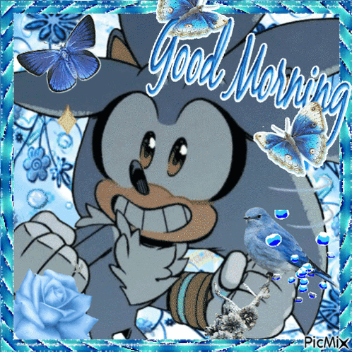 A Picture Of A Cartoon Character With The Words Good Morning Written Above Him GIF