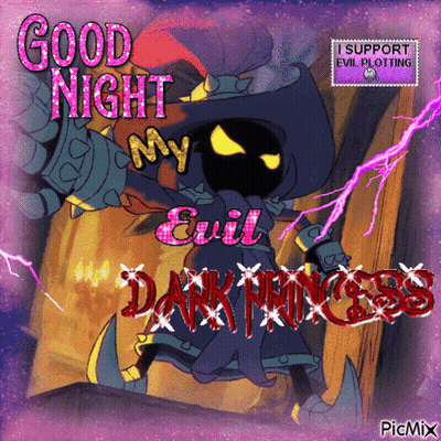 A Picture Of A Cartoon Character With The Words Good Night My Evil Dark Princess GIF