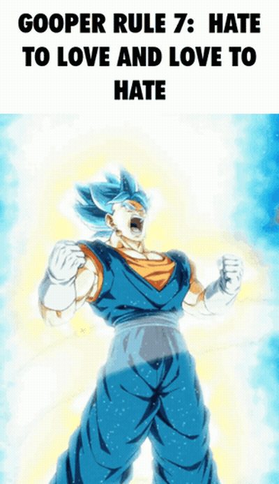 A Picture Of A Cartoon Character With The Words Gooper Rule 7 Hate To Love And Love To Hate On The Bottom GIF