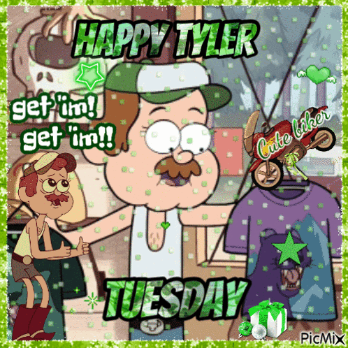 A Picture Of A Cartoon Character With The Words Happy Tyler Tuesday On It GIF