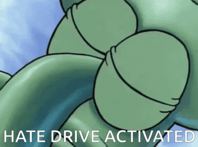 A Picture Of A Cartoon Character With The Words Hate Drive Activated Below It GIF