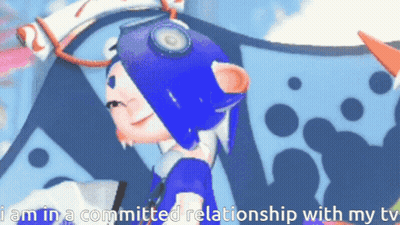 A Picture Of A Cartoon Character With The Words " I Am In A Committed Relationship With My Tv " GIF