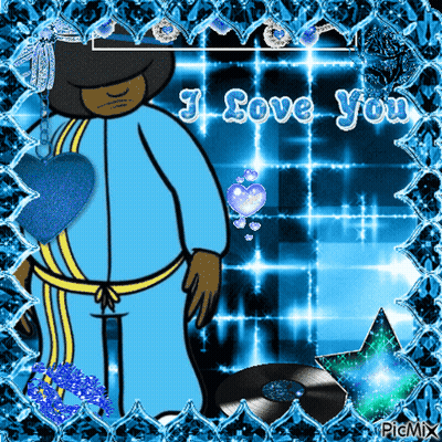 A Picture Of A Cartoon Character With The Words I Love You Above Him GIF