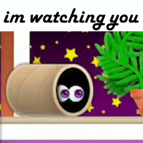 A Picture Of A Cartoon Character With The Words I 'M Watching You Above It GIF