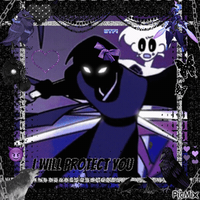 A Picture Of A Cartoon Character With The Words " I Will Protect You " At The Bottom GIF