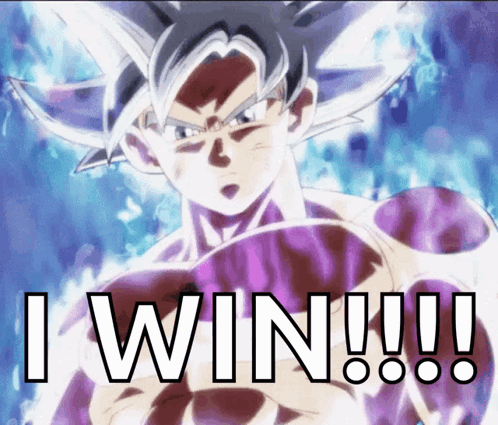 A Picture Of A Cartoon Character With The Words " I Win !!! " GIF