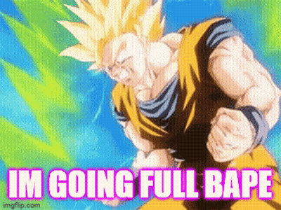 A Picture Of A Cartoon Character With The Words Im Going Full Bape On It GIF