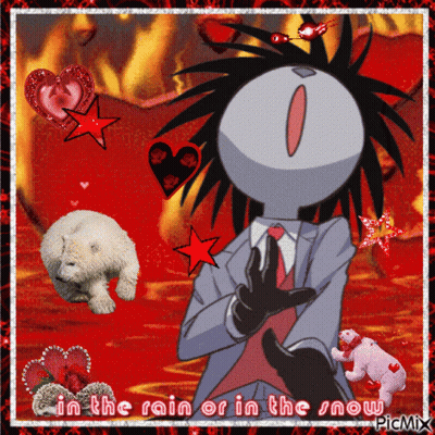 A Picture Of A Cartoon Character With The Words In The Rain Or In The Snow On The Bottom GIF