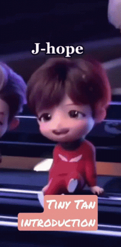 A Picture Of A Cartoon Character With The Words J-Hope Tiny Tan Introduction On The Bottom GIF