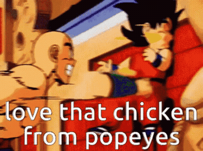 A Picture Of A Cartoon Character With The Words Love That Chicken From Popeyes GIF