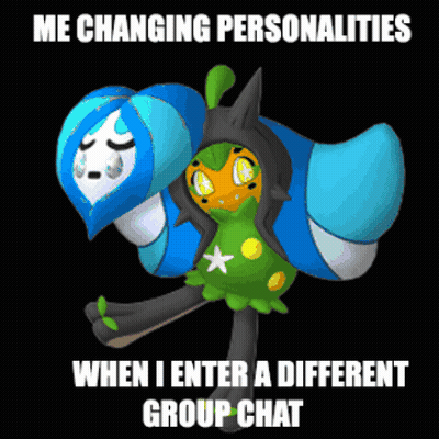 A Picture Of A Cartoon Character With The Words Me Changing Personalities When I Enter A Different Group Chat GIF