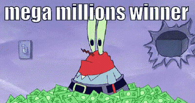 A Picture Of A Cartoon Character With The Words Mega Millions Winner Written On It GIF
