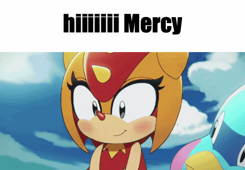 A Picture Of A Cartoon Character With The Words " Mercy " Above Her GIF